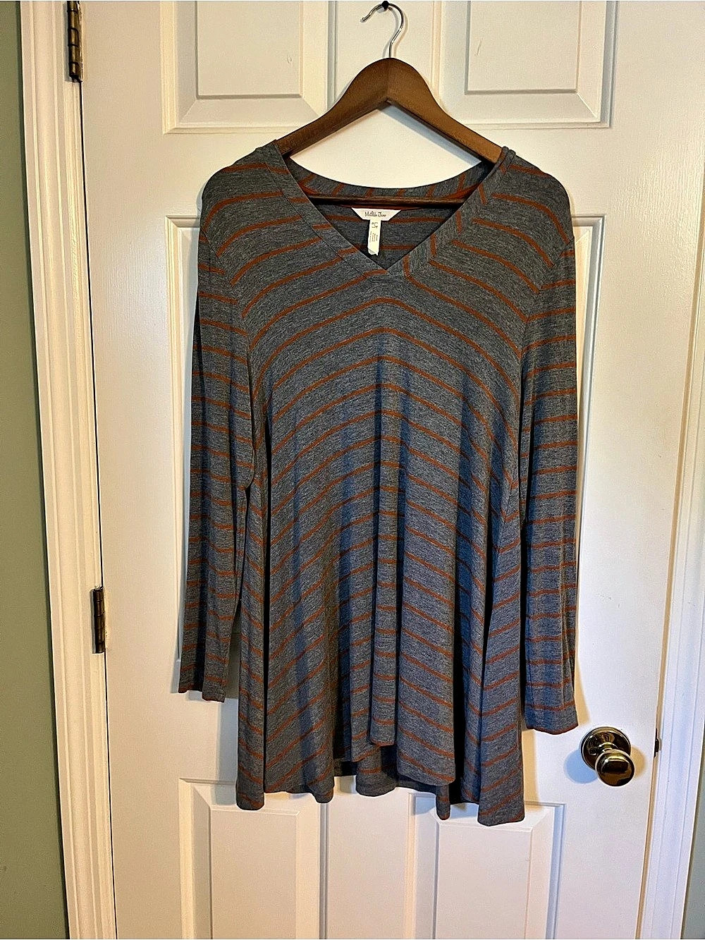 Matilda Jane Gray Orange Striped Swing Tunic, Large EUC